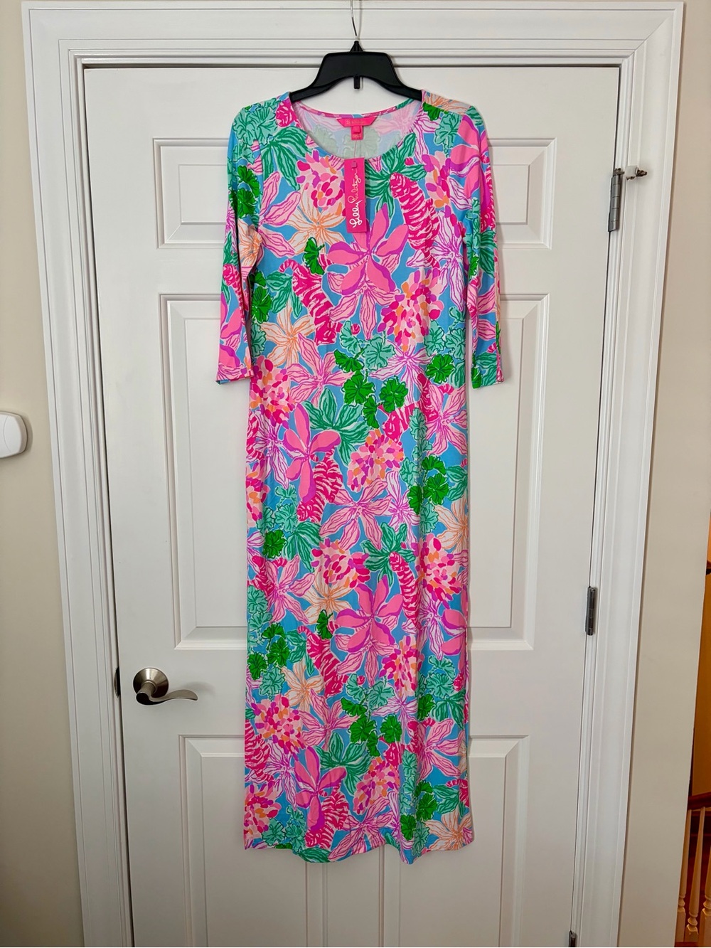 Lilly Pulitzer Morgan 3/4 Sleeve Maxi Dress Multi Tigers Lair Size Medium